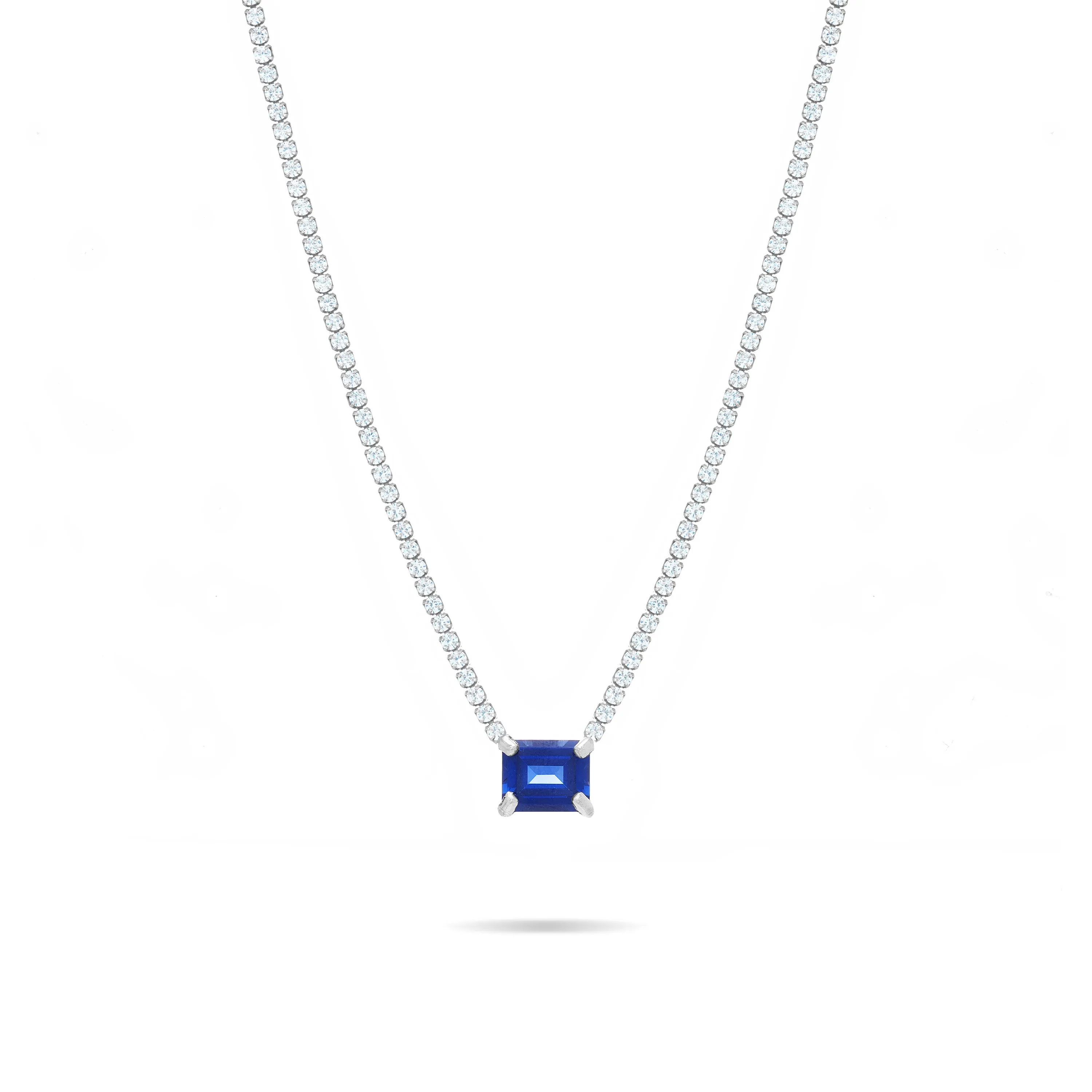 One Big Rectangle Tennis Choker - Silver Navy Blue And White