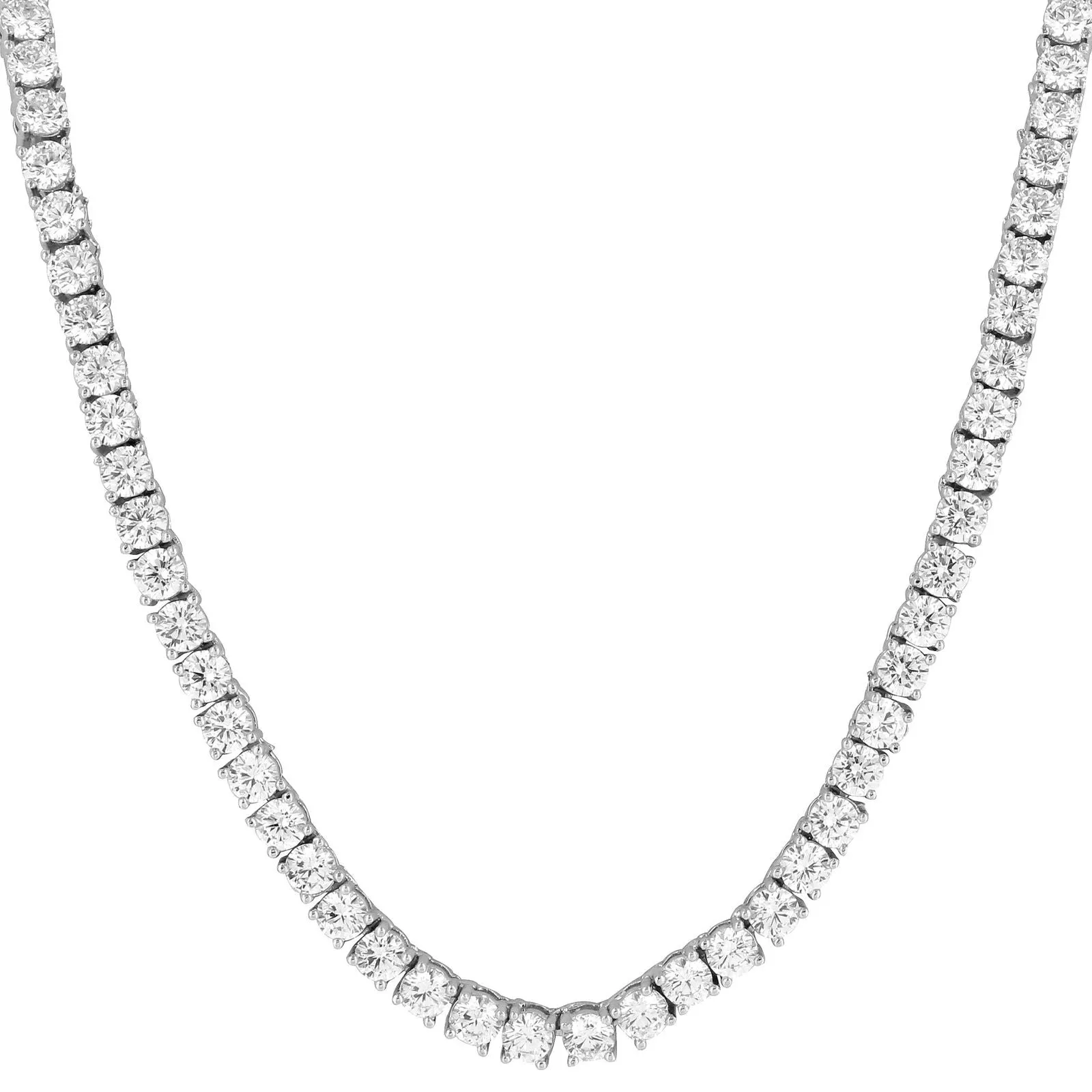 One Row 4mm Fashion Tennis Chain 14K White Gold Tone Choker Necklace