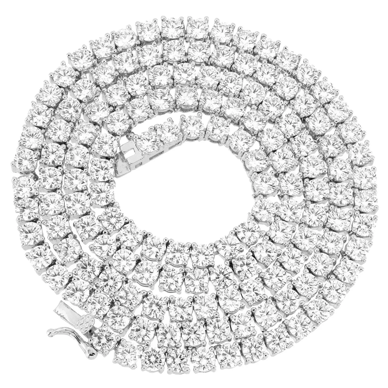 One Row 4mm Fashion Tennis Chain 14K White Gold Tone Choker Necklace