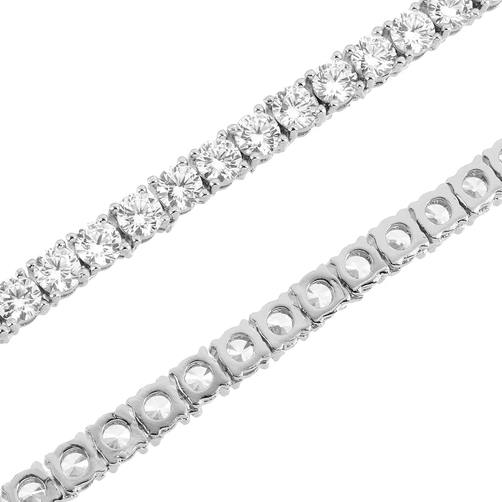 One Row 4mm Fashion Tennis Chain 14K White Gold Tone Choker Necklace