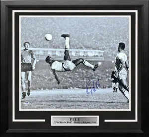 Pele Bicycle Kick Autographed Signed Soccer 16x20 Framed Photo PSA COA