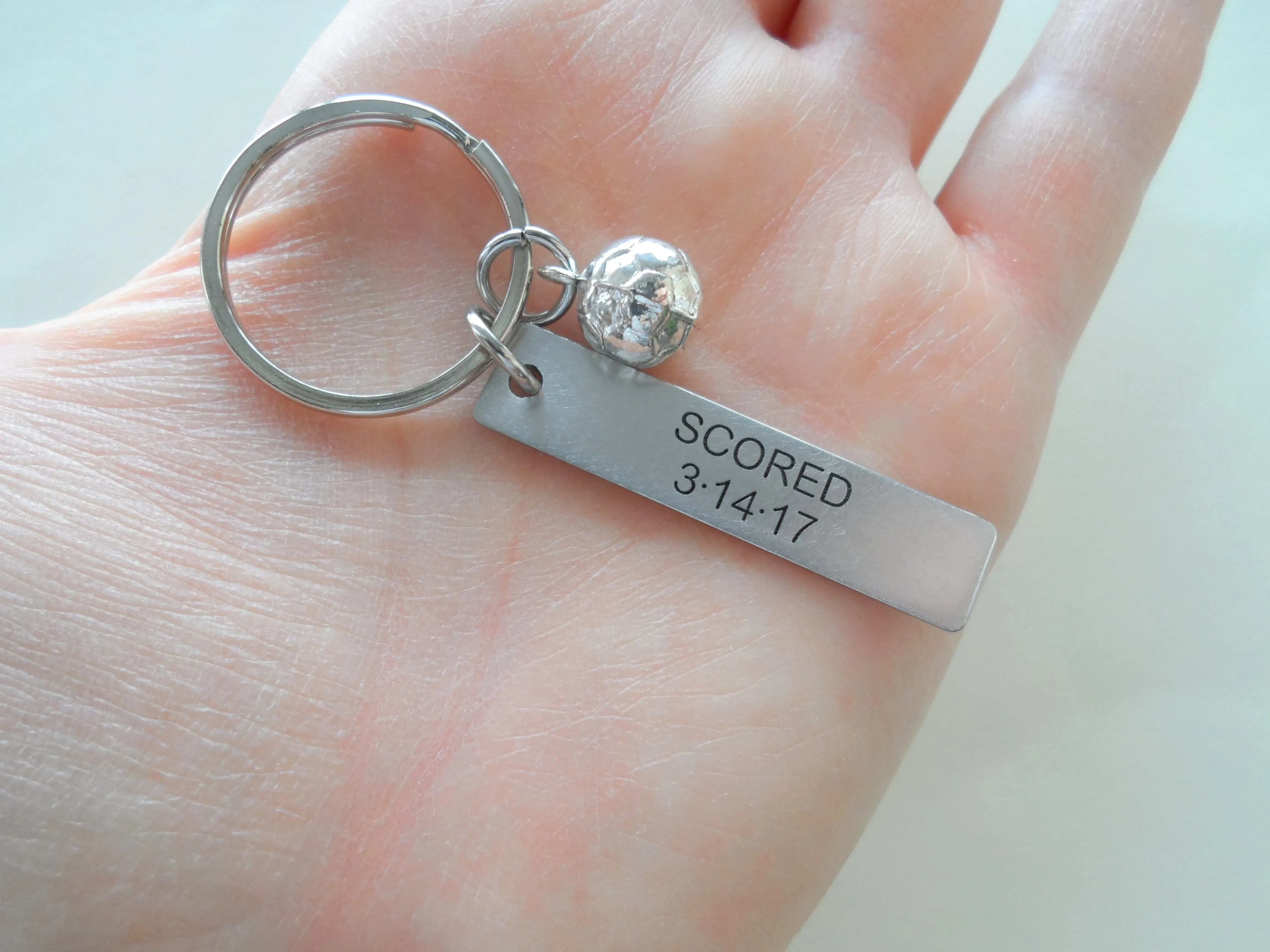 Personalized Soccer Ball Keychain and Steel Tag Custom Engraved with Anniversary Date, Soccer Keychain Gift