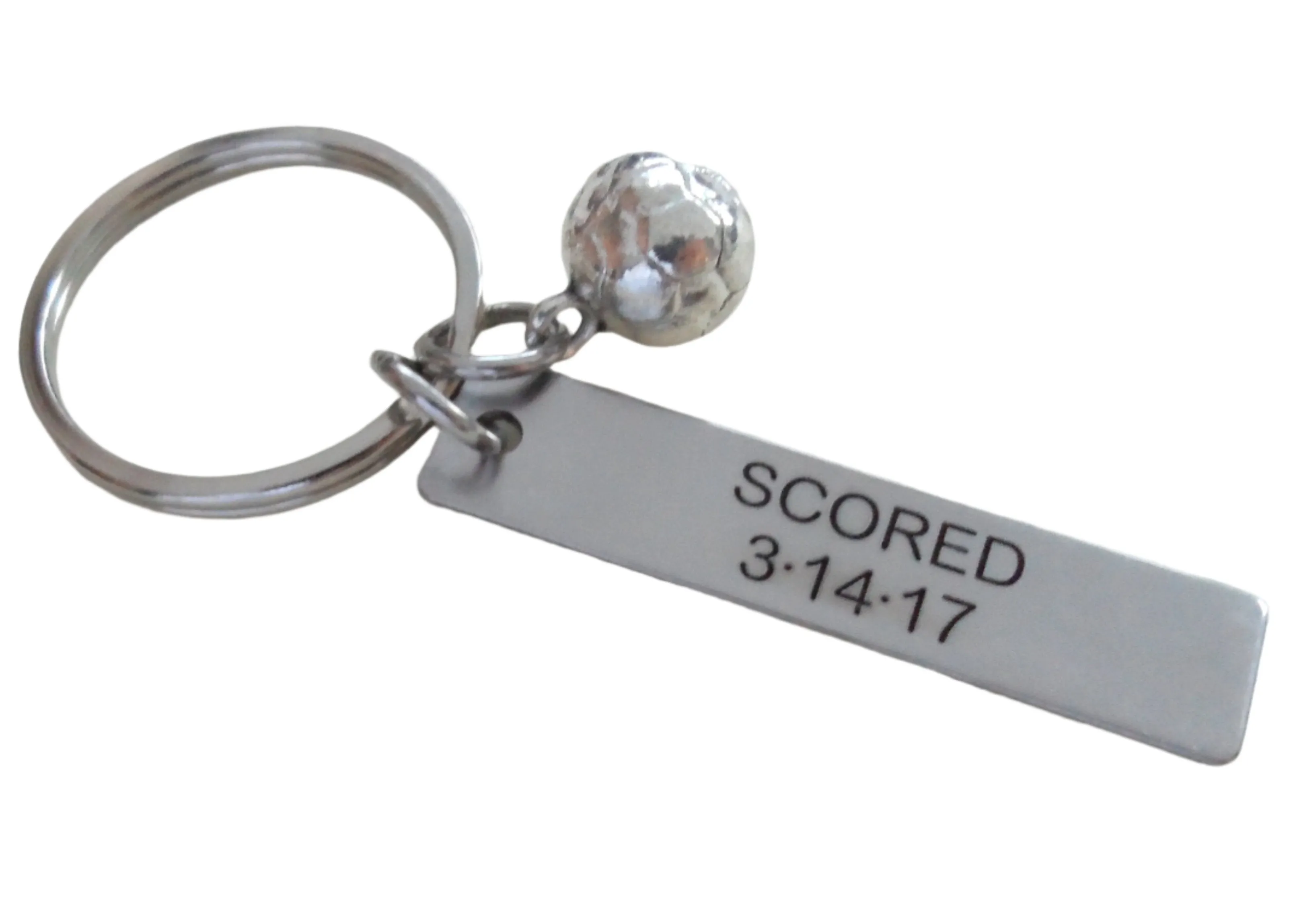 Personalized Soccer Ball Keychain and Steel Tag Custom Engraved with Anniversary Date, Soccer Keychain Gift