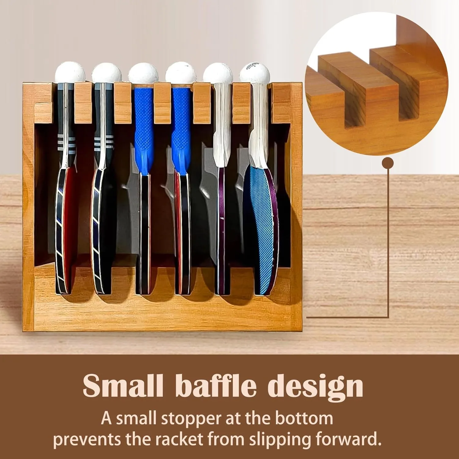 Ping Pong Paddle Holder - Table Tennis Racket Display Wall Mount Storage Rack Holds 6 Paddles and Balls - Accessories Organizer for Bar Room, Game Room, Office, Garage