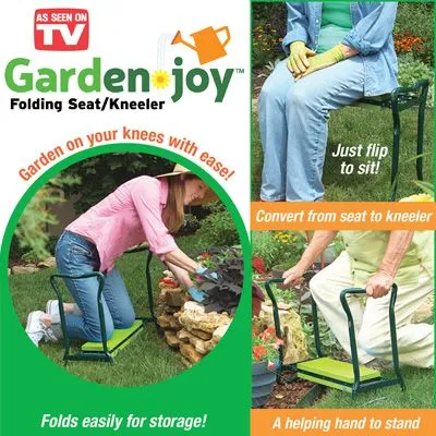 Portable Garden Joy Kneeler/Bench! Sturdy steel frame and grip handles for support when getting up and down.