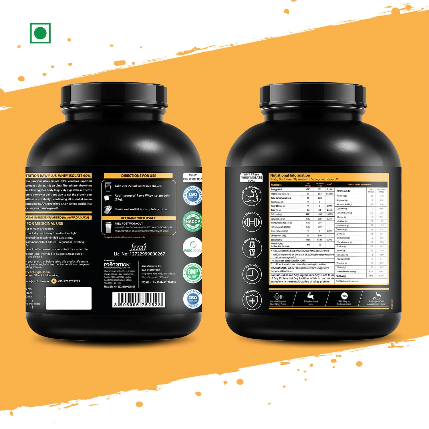Protrition Raw Whey Protein Isolate 90%, Unflavoured, 2Kg