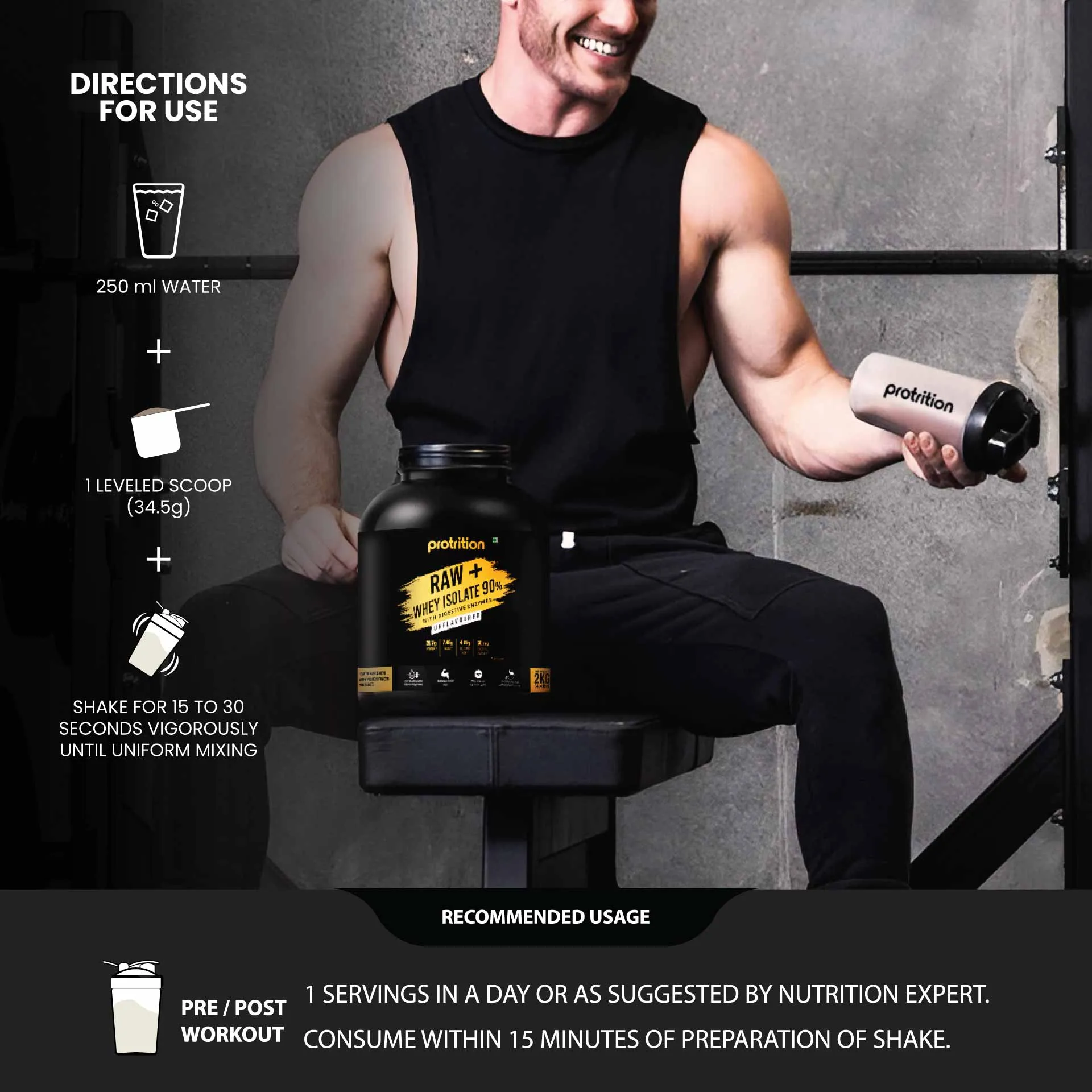 Protrition Raw Whey Protein Isolate 90%, Unflavoured, 2Kg