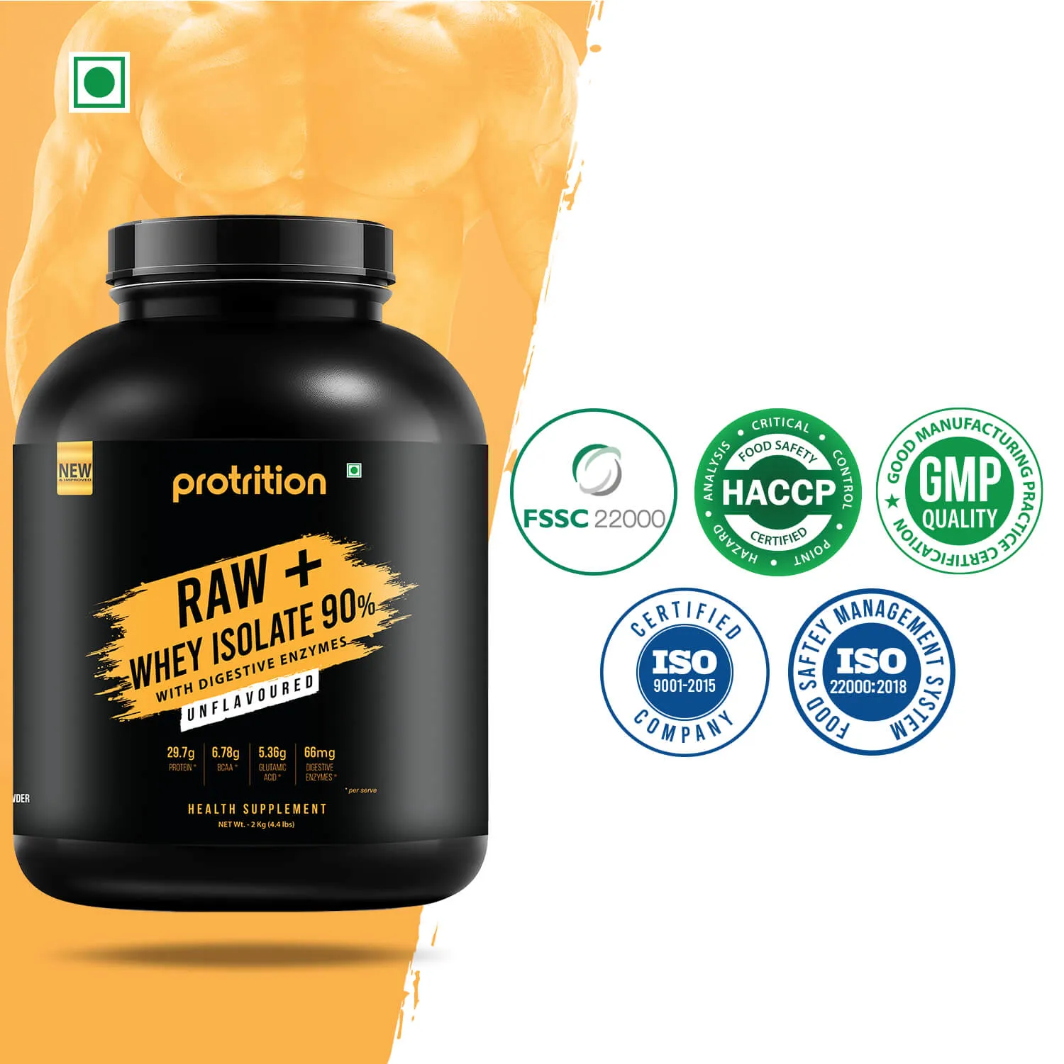 Protrition Raw Whey Protein Isolate 90%, Unflavoured, 2Kg