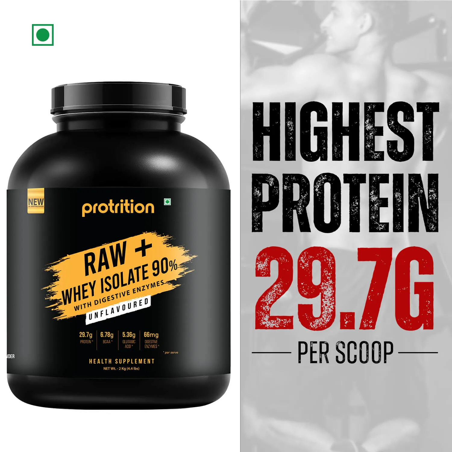 Protrition Raw Whey Protein Isolate 90%, Unflavoured, 2Kg