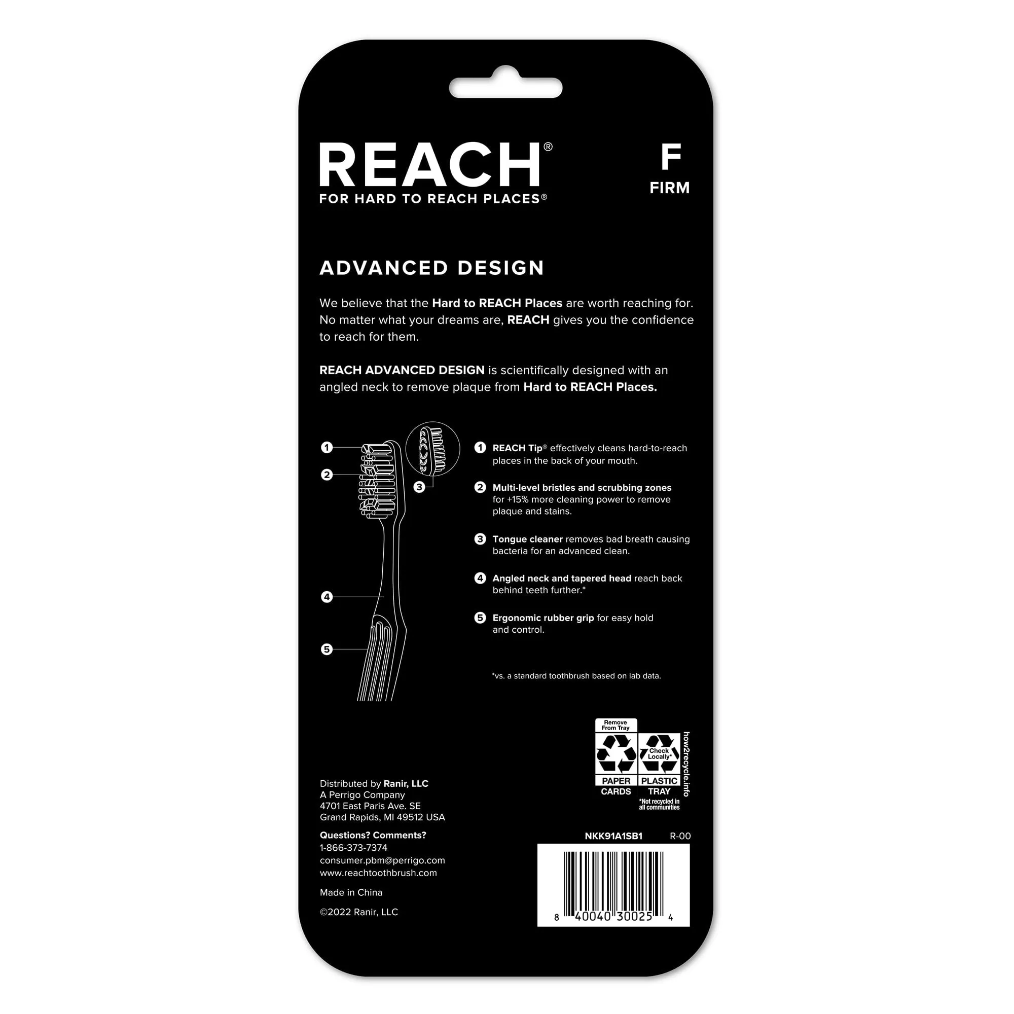 Reach Advanced Design Toothbrush, Firm Bristles, 6 Count Value Pack, Ergonomic