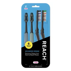 Reach Advanced Design Toothbrush, Firm Bristles, 6 Count Value Pack, Ergonomic