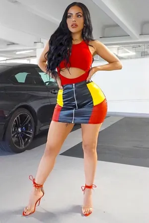 Red Slinky Cut Out Middle Bodysuit - Jolissa