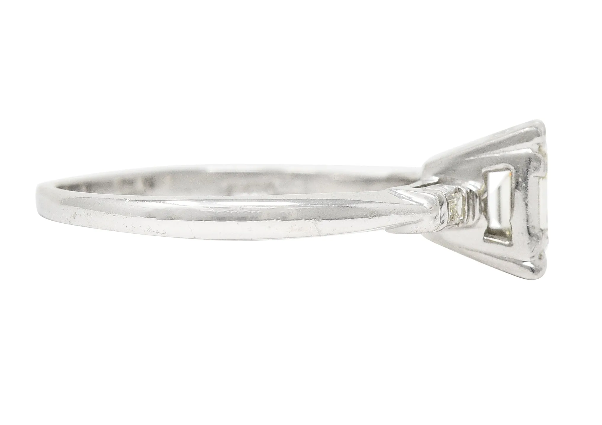 S. Wechter Co. Mid-Century 0.62 CTW Emerald Cut Diamond 14 Karat White Gold Three Stone Vintage Engagement Ring