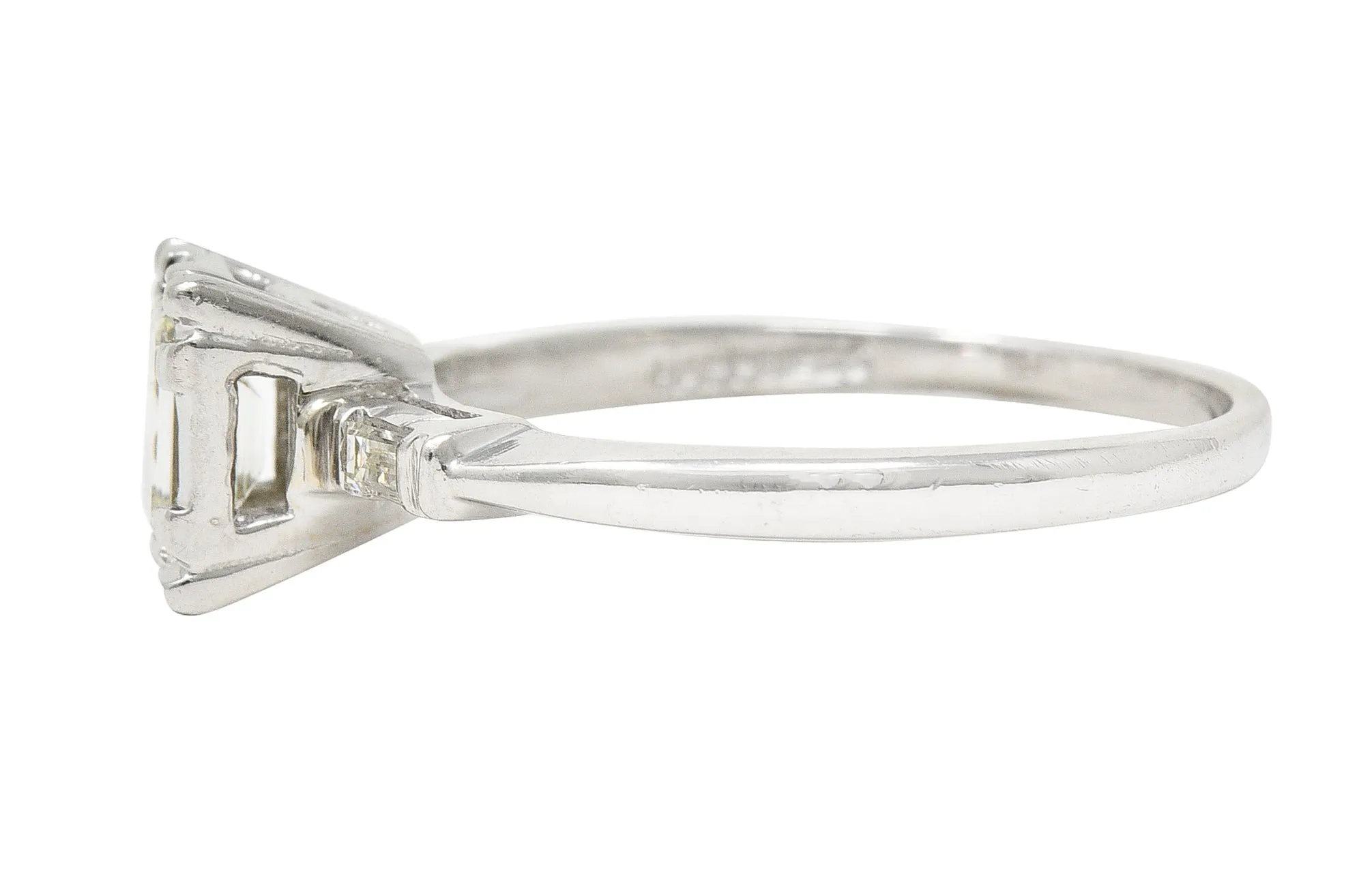 S. Wechter Co. Mid-Century 0.62 CTW Emerald Cut Diamond 14 Karat White Gold Three Stone Vintage Engagement Ring