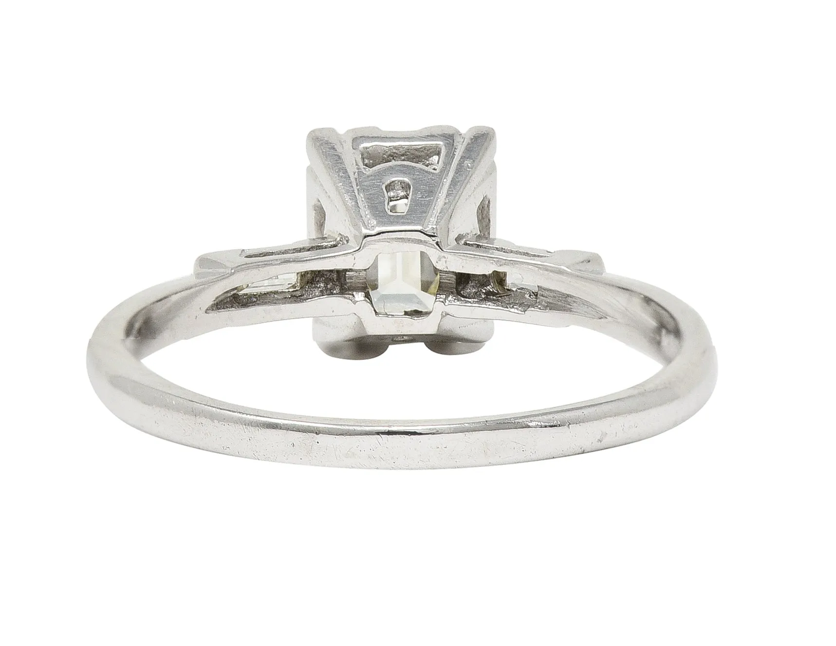 S. Wechter Co. Mid-Century 0.62 CTW Emerald Cut Diamond 14 Karat White Gold Three Stone Vintage Engagement Ring