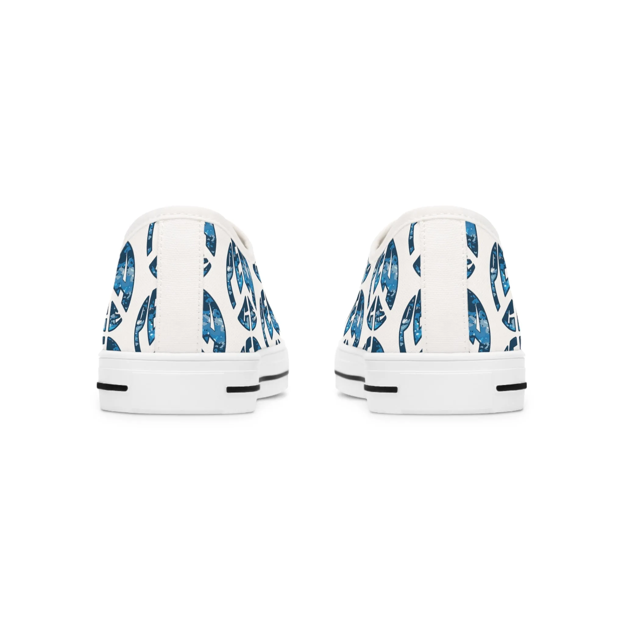 Shoes of Peace - Women's Low Top Sneakers (Blue Camo Peace Design)