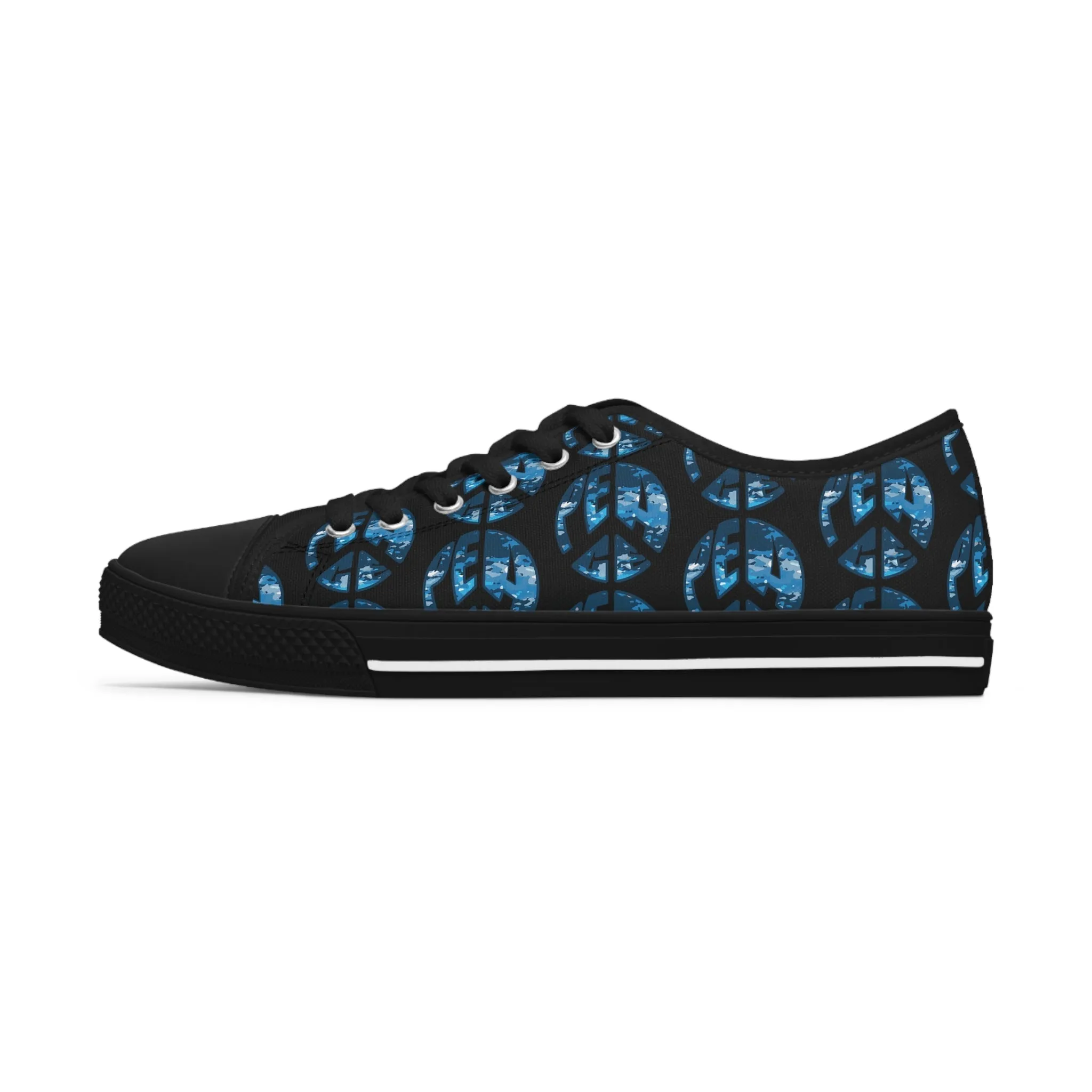 Shoes of Peace - Women's Low Top Sneakers (Blue Camo Peace Design)