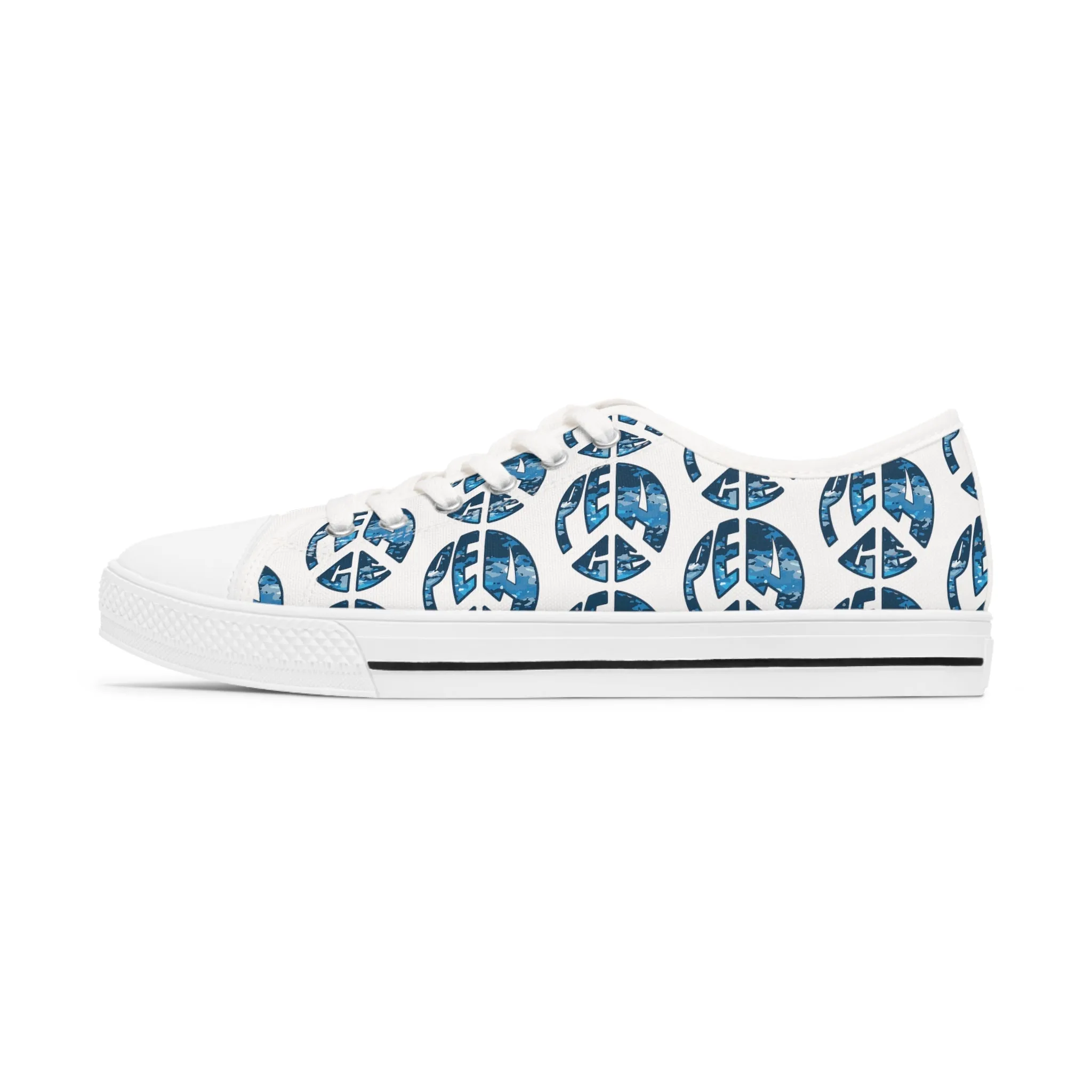 Shoes of Peace - Women's Low Top Sneakers (Blue Camo Peace Design)