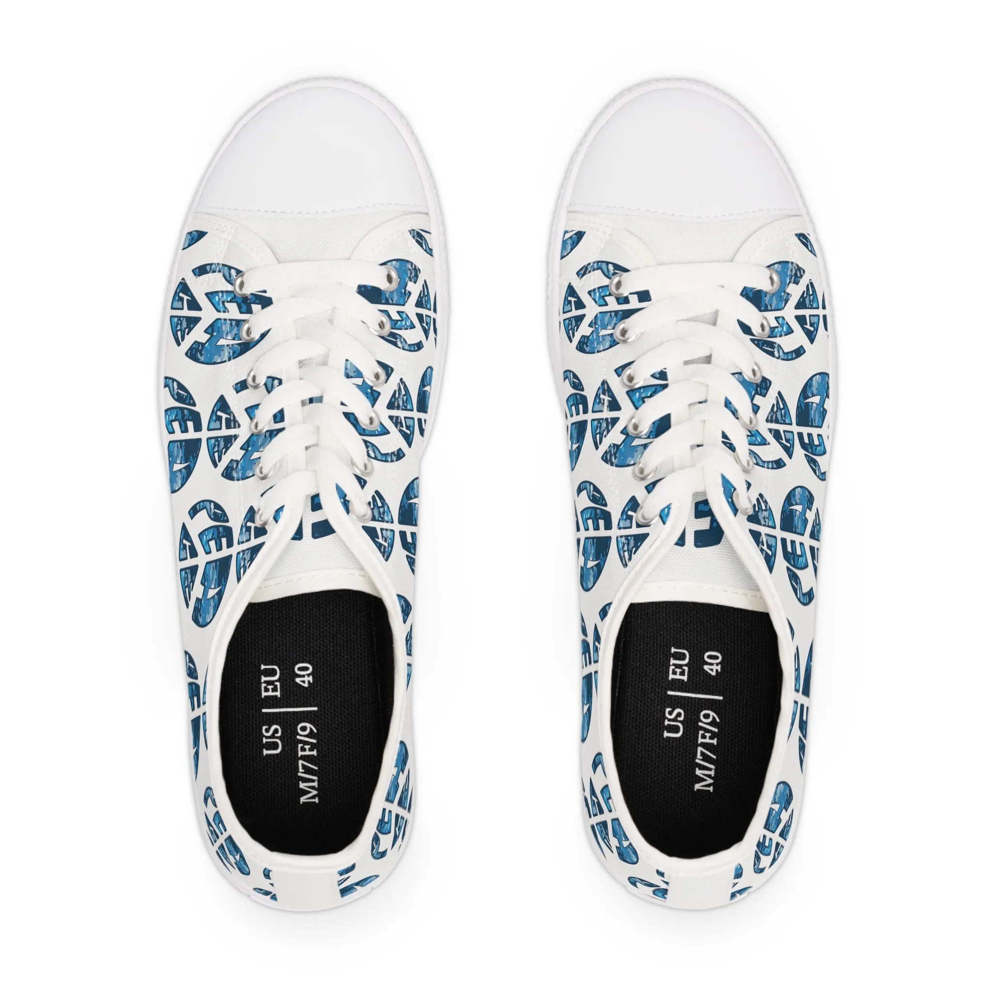 Shoes of Peace - Women's Low Top Sneakers (Blue Camo Peace Design)