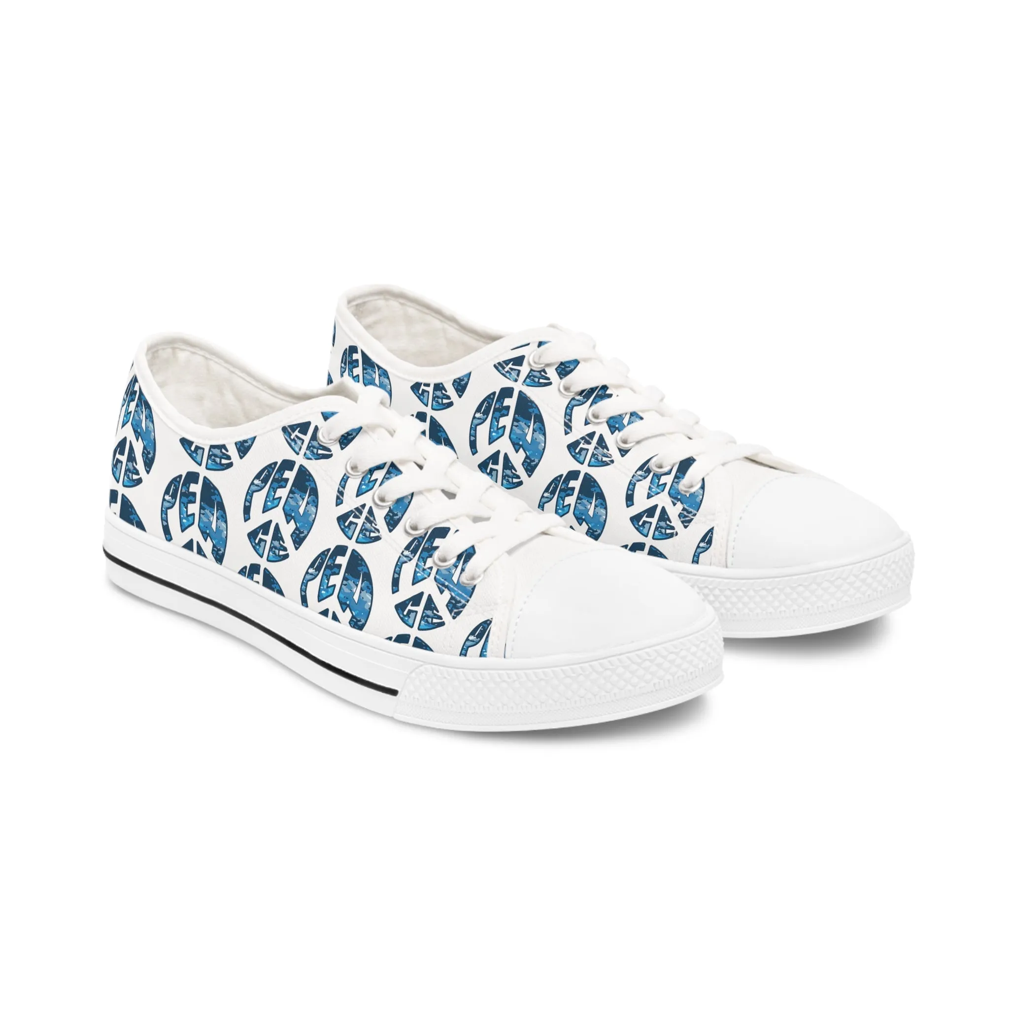 Shoes of Peace - Women's Low Top Sneakers (Blue Camo Peace Design)