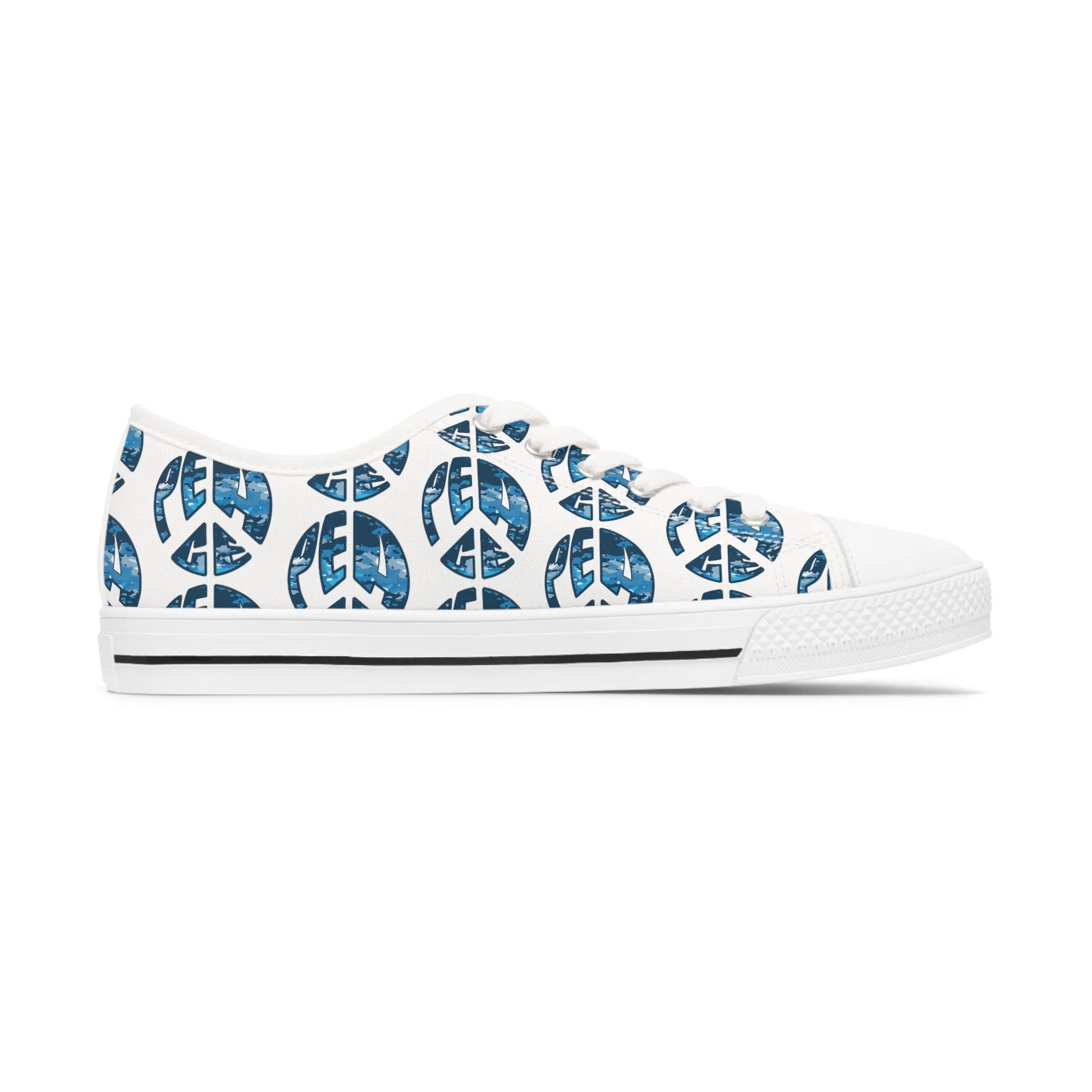 Shoes of Peace - Women's Low Top Sneakers (Blue Camo Peace Design)