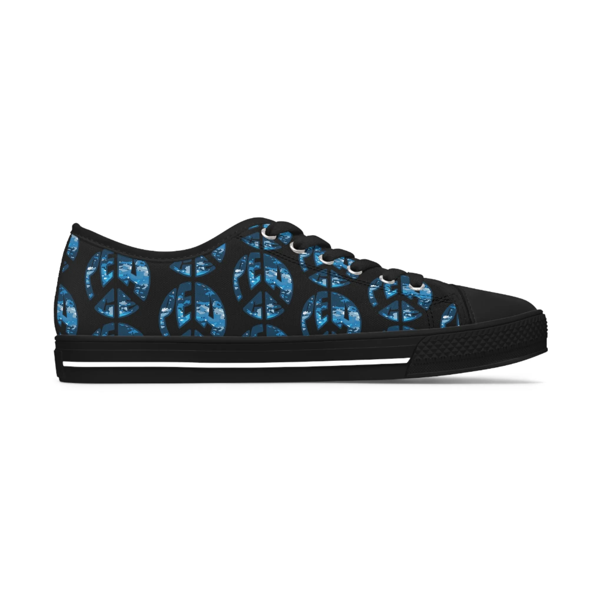 Shoes of Peace - Women's Low Top Sneakers (Blue Camo Peace Design)