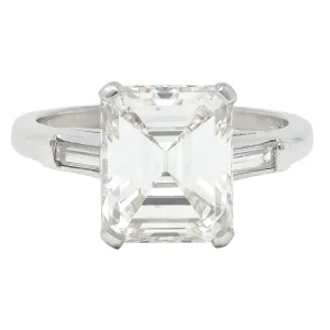 Shreve Crump & Low 3.83 Mid-Century Emerald Cut Diamond Platinum Vintage Engagement Ring GIA