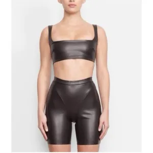 Skims Faux Leather Biker Shorts Black Soot NEW Women's Medium