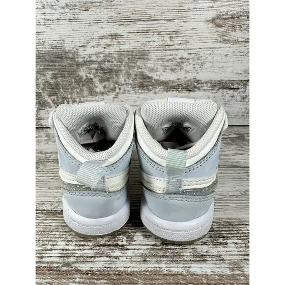 Toddler Nike Air Jordan 1 Mid SE 'Glitter Swoosh' White/Blue Sneakers Sz 4C