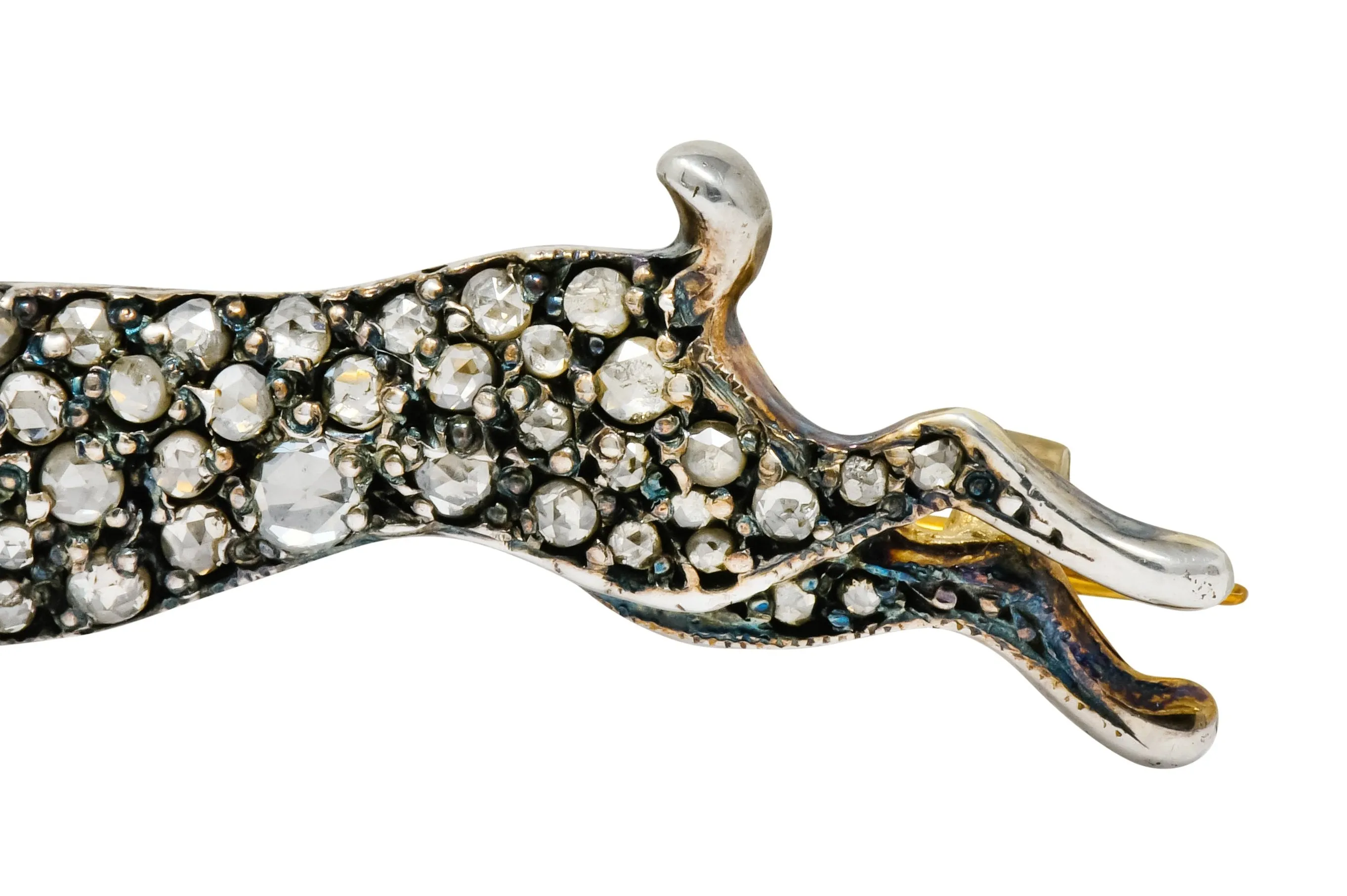Victorian Rose Cut Diamond Silver-Topped Leaping Rabbit Hare Brooch