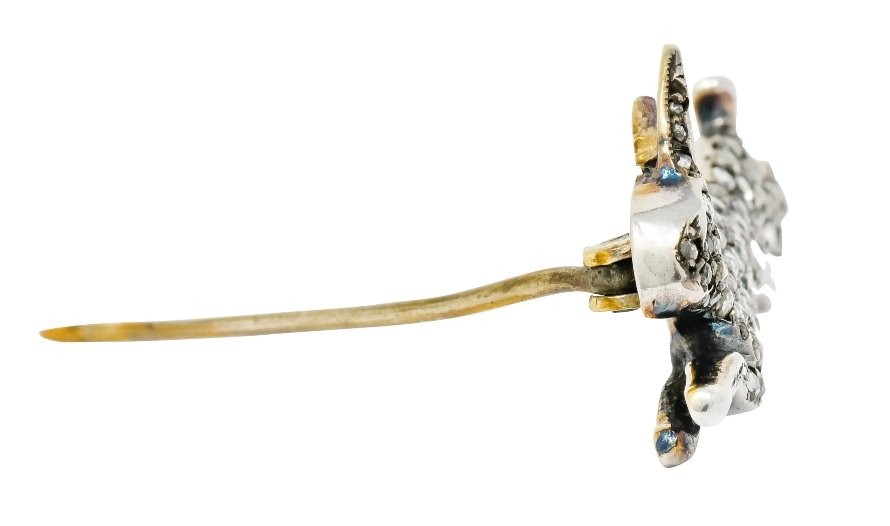 Victorian Rose Cut Diamond Silver-Topped Leaping Rabbit Hare Brooch