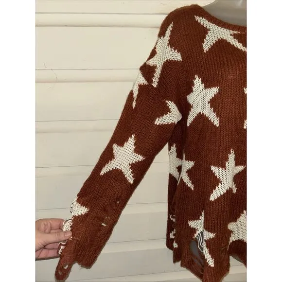 Wildfox White Label Long Sleeve Distressed Knit Pullover Oversized Sweater XS