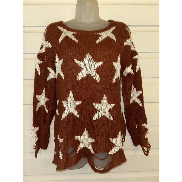 Wildfox White Label Long Sleeve Distressed Knit Pullover Oversized Sweater XS