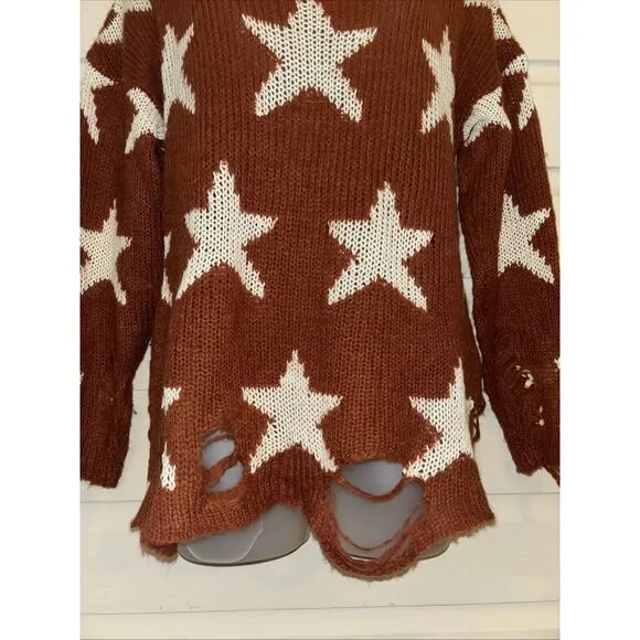 Wildfox White Label Long Sleeve Distressed Knit Pullover Oversized Sweater XS