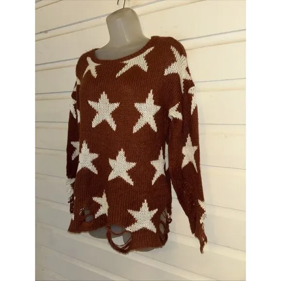 Wildfox White Label Long Sleeve Distressed Knit Pullover Oversized Sweater XS