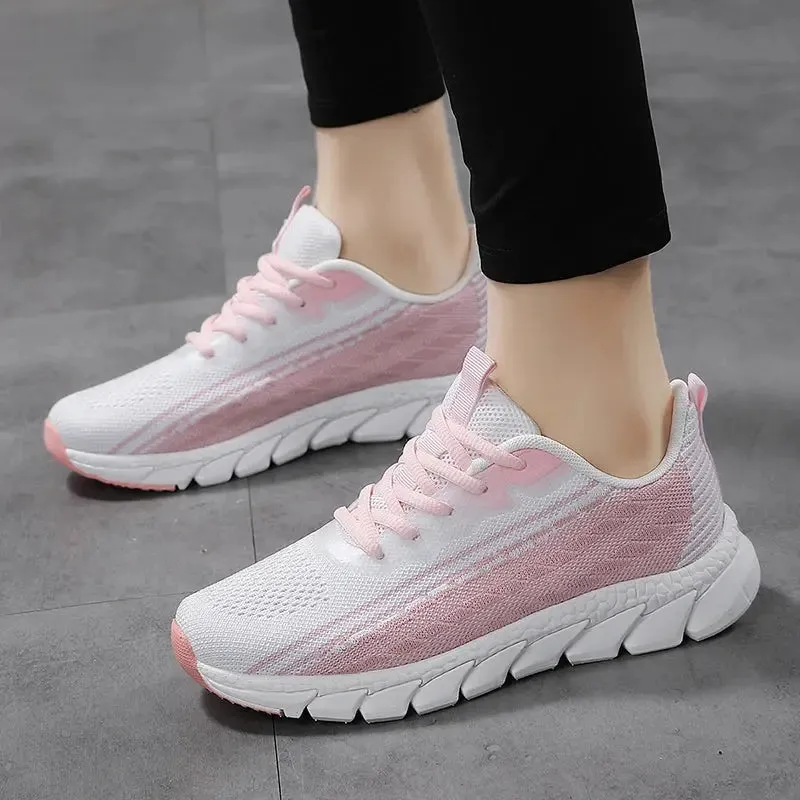 Women Flying Weave Breathable Soft Casual Sneakers Ladies Non-Slip Jogging Shoes Fashion Lightweight Running Shoes