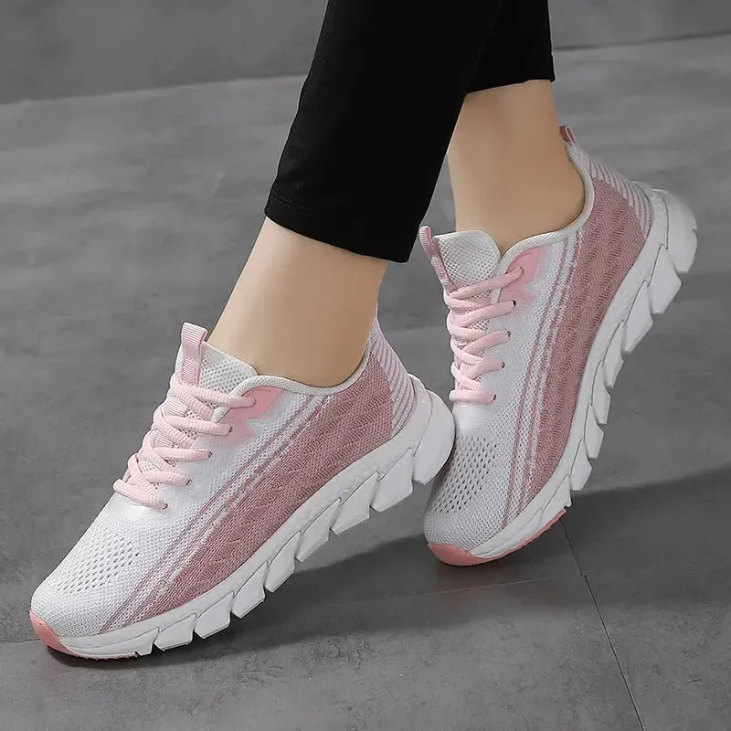 Women Flying Weave Breathable Soft Casual Sneakers Ladies Non-Slip Jogging Shoes Fashion Lightweight Running Shoes