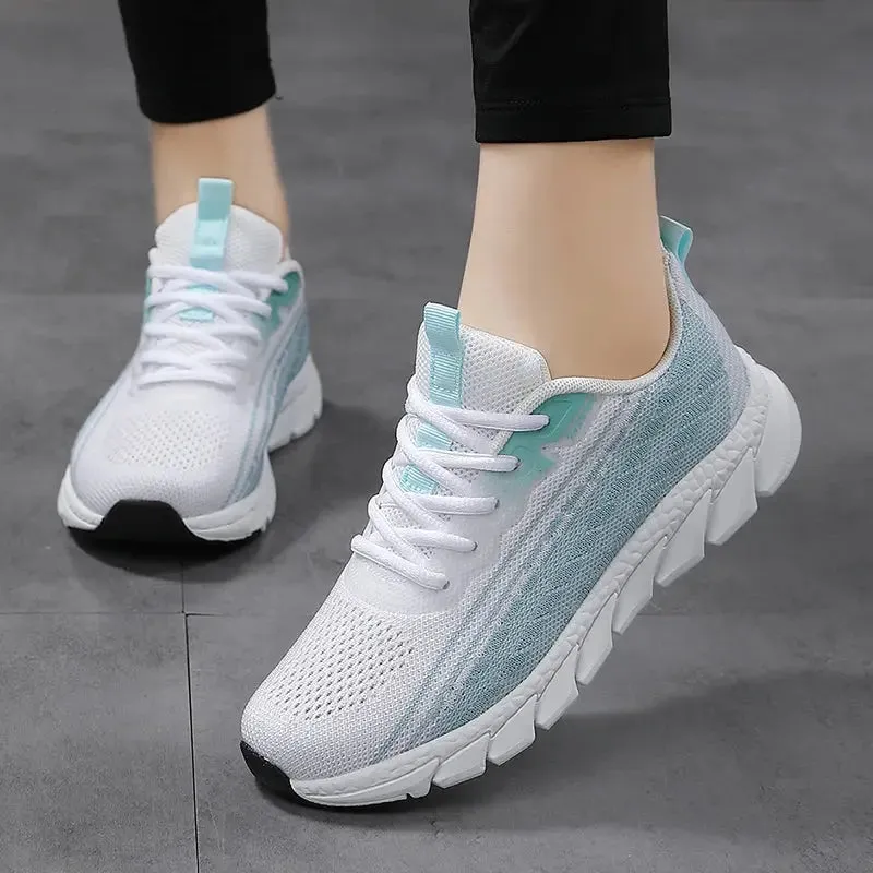 Women Flying Weave Breathable Soft Casual Sneakers Ladies Non-Slip Jogging Shoes Fashion Lightweight Running Shoes