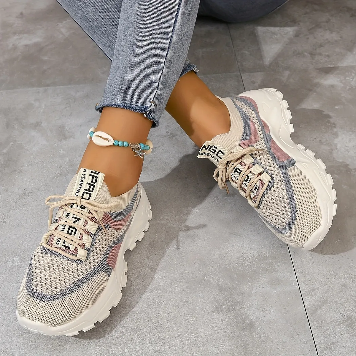 Women's Breathable and Comfortable Color-Blocked Outdoor Sports Shoes