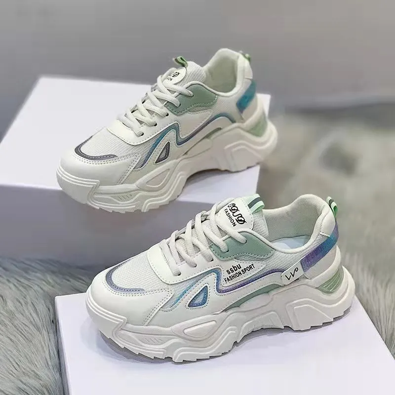 Women's Thick-soled Daddy Shoes Spring and Autumn Show Feet Small Mesh Shoes Students Korean Version All-match Breathable Sports Shoes Casual Shoes